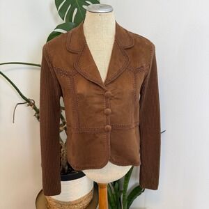 North River Outfitters Mixed Media Jacket Womens M Brown Faux Suede Ribbed Knit